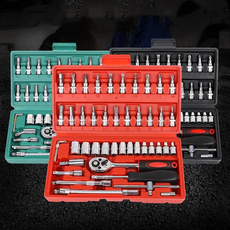 

Набор торцевых ключей, 46 шт., ручной инструмент, набор торцевых головок для ремонта автомобиля и дома, метрический, 2,5-дюймовый привод