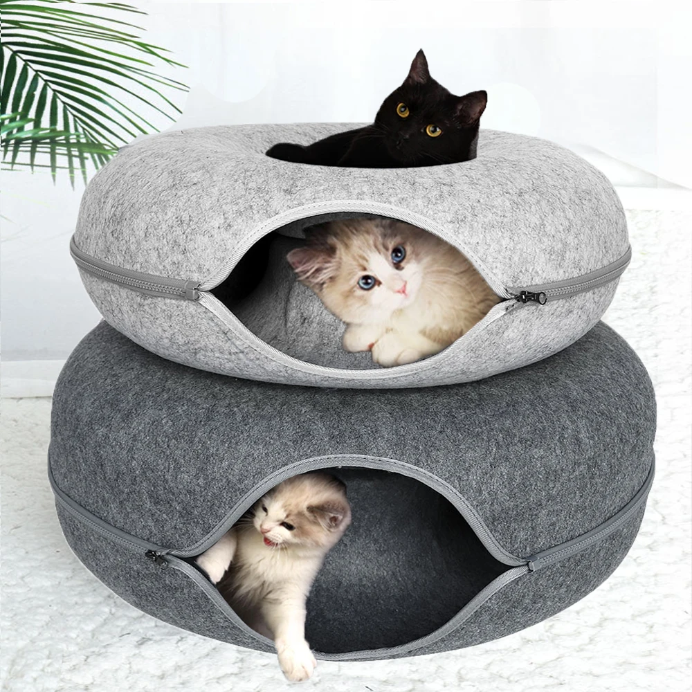 Fun Run Play Tunnels for Pets Kittens Rabbits Foldable Soft Cat Tunnel Tubes Toys Pet Play Bed Indoor DREAMSOULE Cat Tunnel Bed 2-in-1 Multifunction Cat Tunnel with Central Mat and Bells for Cat 