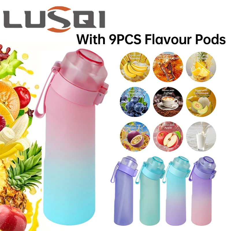 Water Bottle Sports Water Bottle Sports Bottle Plastic Water Bottle Plastic Cup LUSQI 650ML Air Flavored Water Bottle 9 Flavor Rings Sports Water Bottle Fashion Straw Plastic Cup