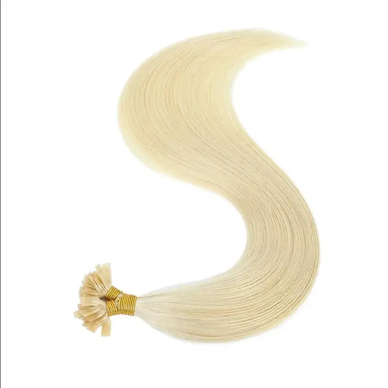 플랫 팁 헤어 익스텐션, 플래티넘 블론드 컬러, 100% 인모, 스트랜드당 0.8g, 팩당 50 가닥