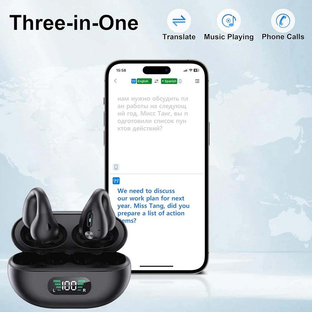 YYK-Q80 Smart AI Language Translation Earbuds 144 Languages Noise Cancelling Wireless BT Headset Instant Translator Earphones