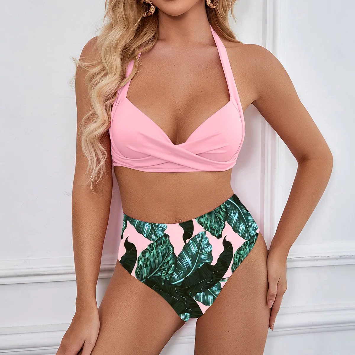

8 Color Halter Bikini Set 2022 Women Beach Bath Suit Swim Wear Push Up Underwire Bikinis Pink Ladies Red High Waist Print XL XXL