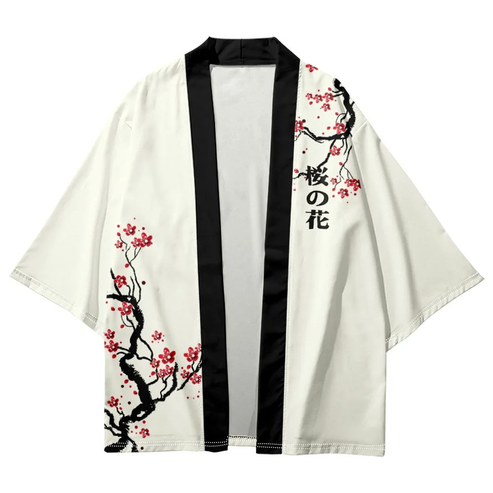 

Japanese Traditional Cardigan Robe Men and Women Harajuku Cherry Blossom Print Kimono Cosplay Women Beach Haori Yukata Kimono