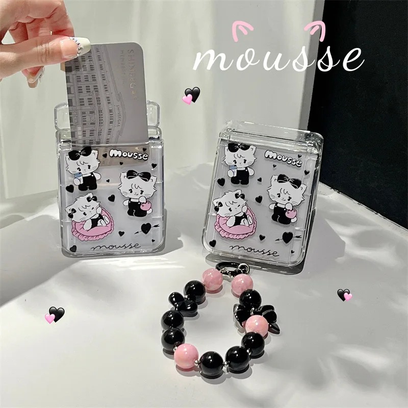 

Cartoon Cat Card Bag Phone Case for Samsung Galaxy Z Flip 5 4 3 Protective Back Cover for ZFlip3 ZFlip4 ZFlip5 Case Shell
