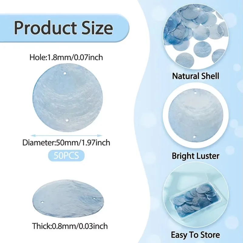 5cm DIY White Capiz Shell with Two Holes Sea Shell Bulk Capiz Shells for Decor DIY Wind Chimes & Crafts Jewellery Accessories 3