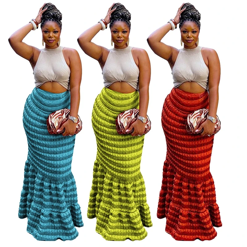 Женская юбка-годе с оборками на подоле, с завышенной талией