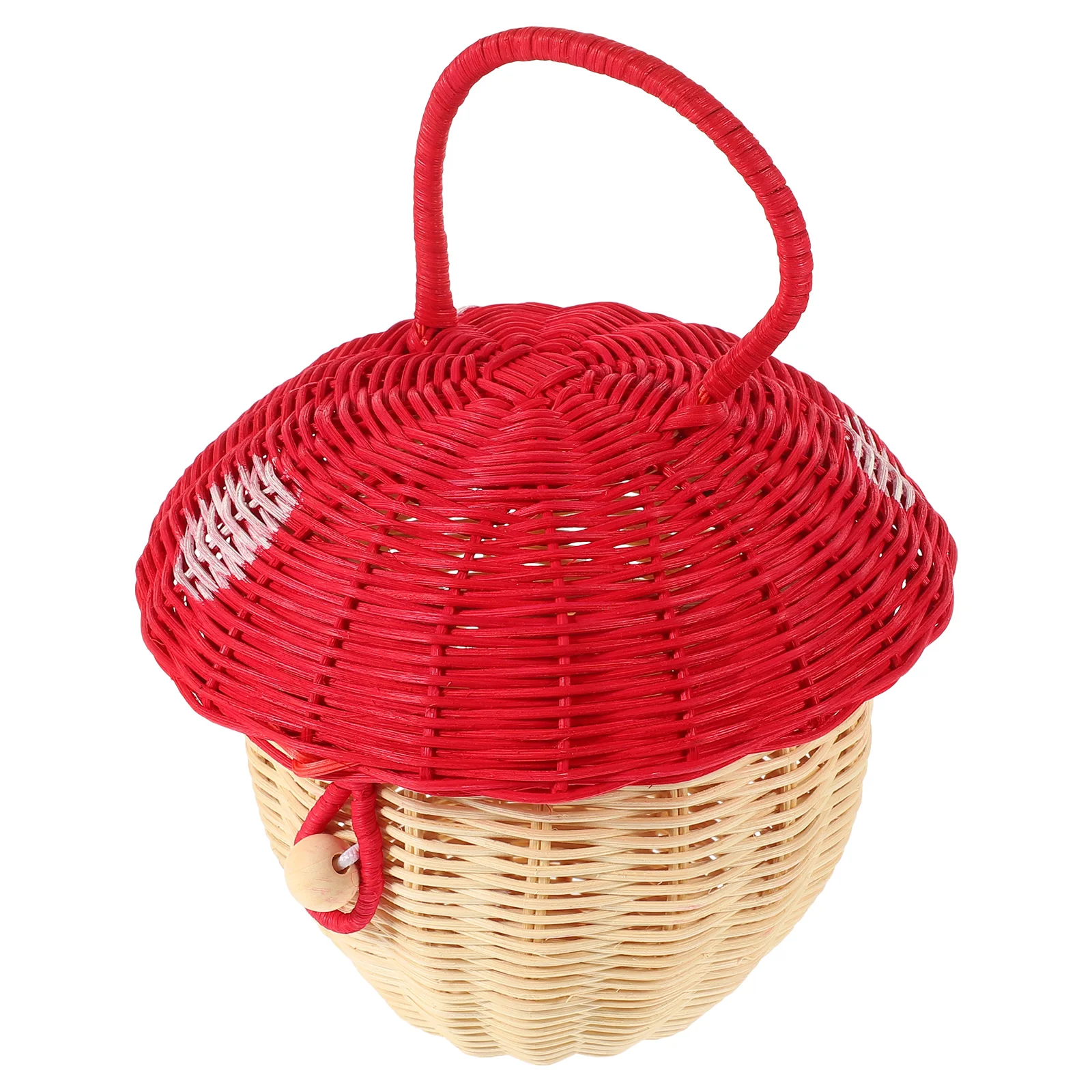 Mushroom Storage Basket Handmade Rattan Handbag Kids Photo Prop Wicker Bucket Cute Bag for Children Snack Toy ganizer Random 6