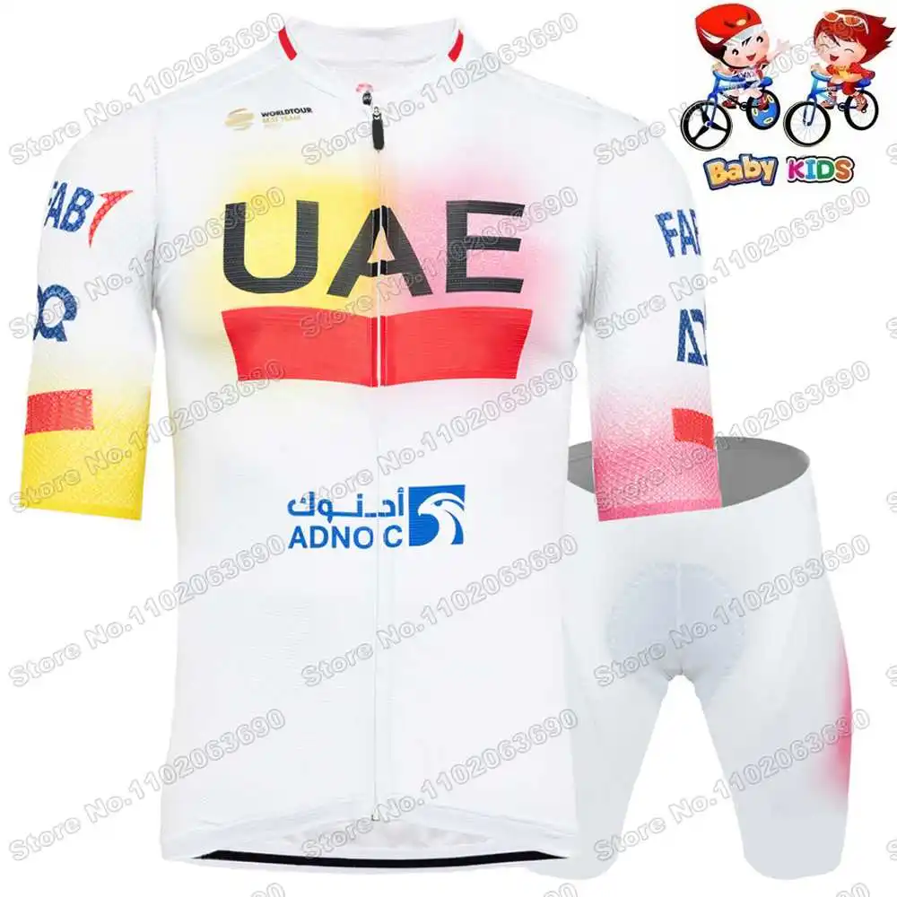 Cycling Suit Cycling Shirt Cycling Jersey Set Cycling Pants Cycling Jersey Kids Team UAE Cycling Jersey Pink Yellow Tadej Pogačar Set Boy Girls Cycling Clothing Children Road Bike Shirt Bicycle Pant