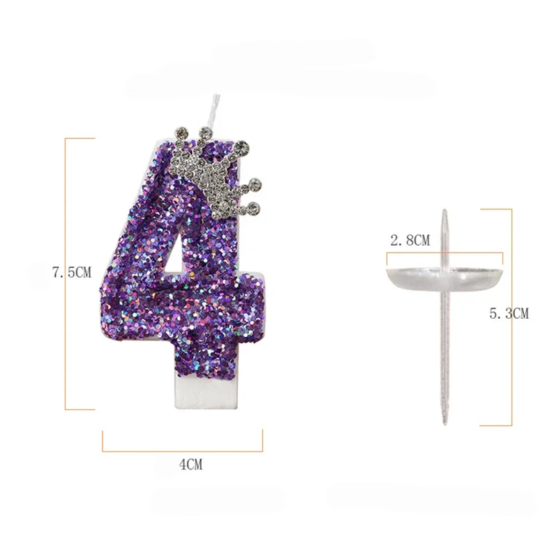 Purple Crown Number Candles 0-9 - Princess Birthday Cake Decoration Candles for Anniversary Party Supplies 3