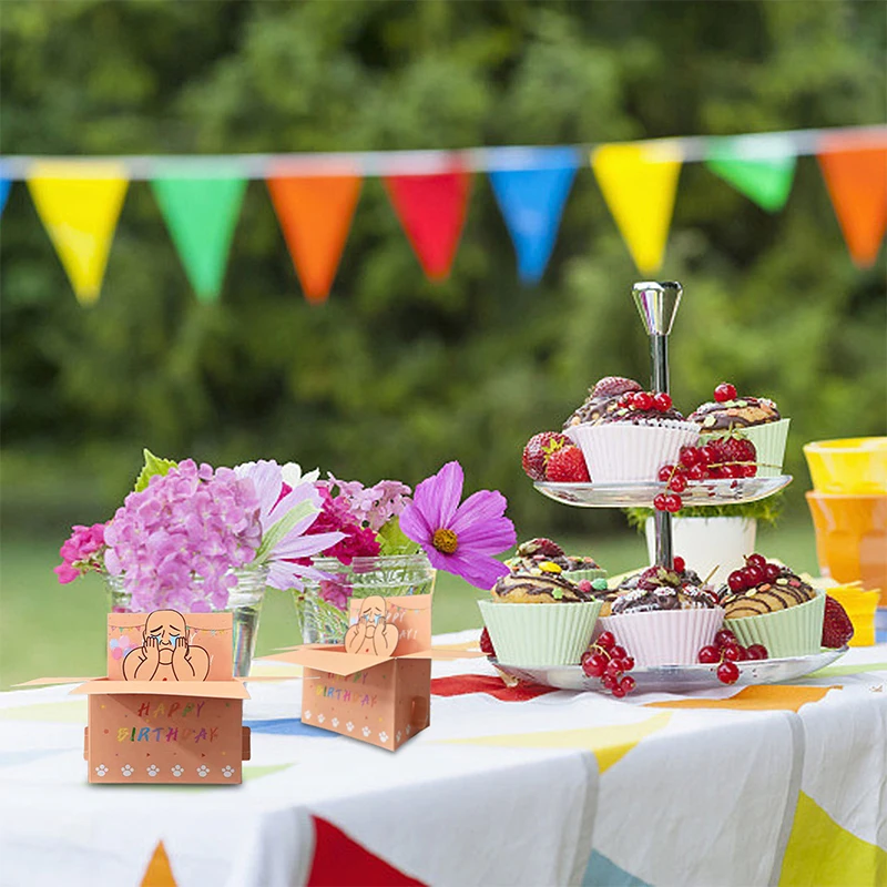 1pc Funny Happy Birthday Pop-up Card 3D Character Design Paper Party Greeting Card Invitation Perfect Gift