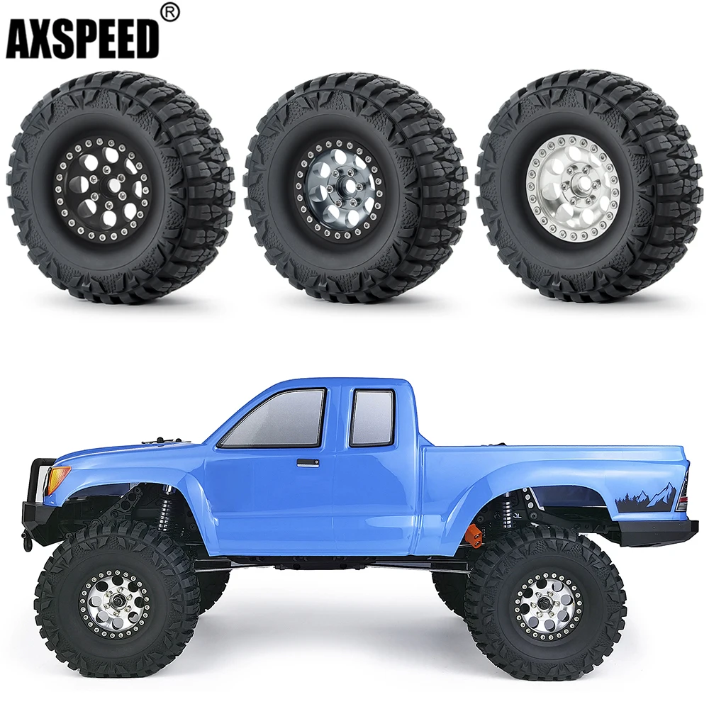 

AXSPEED 4Pcs 1.9 inch Beadlock Wheel Rims with Rubber Tires Kit for 1/10 Axial SCX10 90027 90046 TRX4 D90 D110 RC Crawler Car