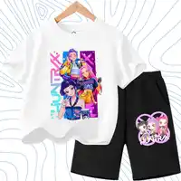 Ensembles de t-shirts décontractés pour filles d'été, imprimés de dessins animés K POP, tenues de mode pour enfants, hauts à manches courtes à col rond pour adolescents, shorts, 2 pièces 5