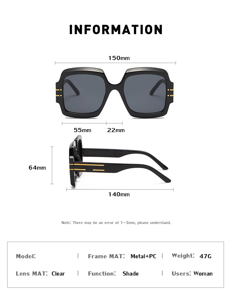 Vintage Oversized Sunglasses For Women Quality Black Gradient_voghion.com