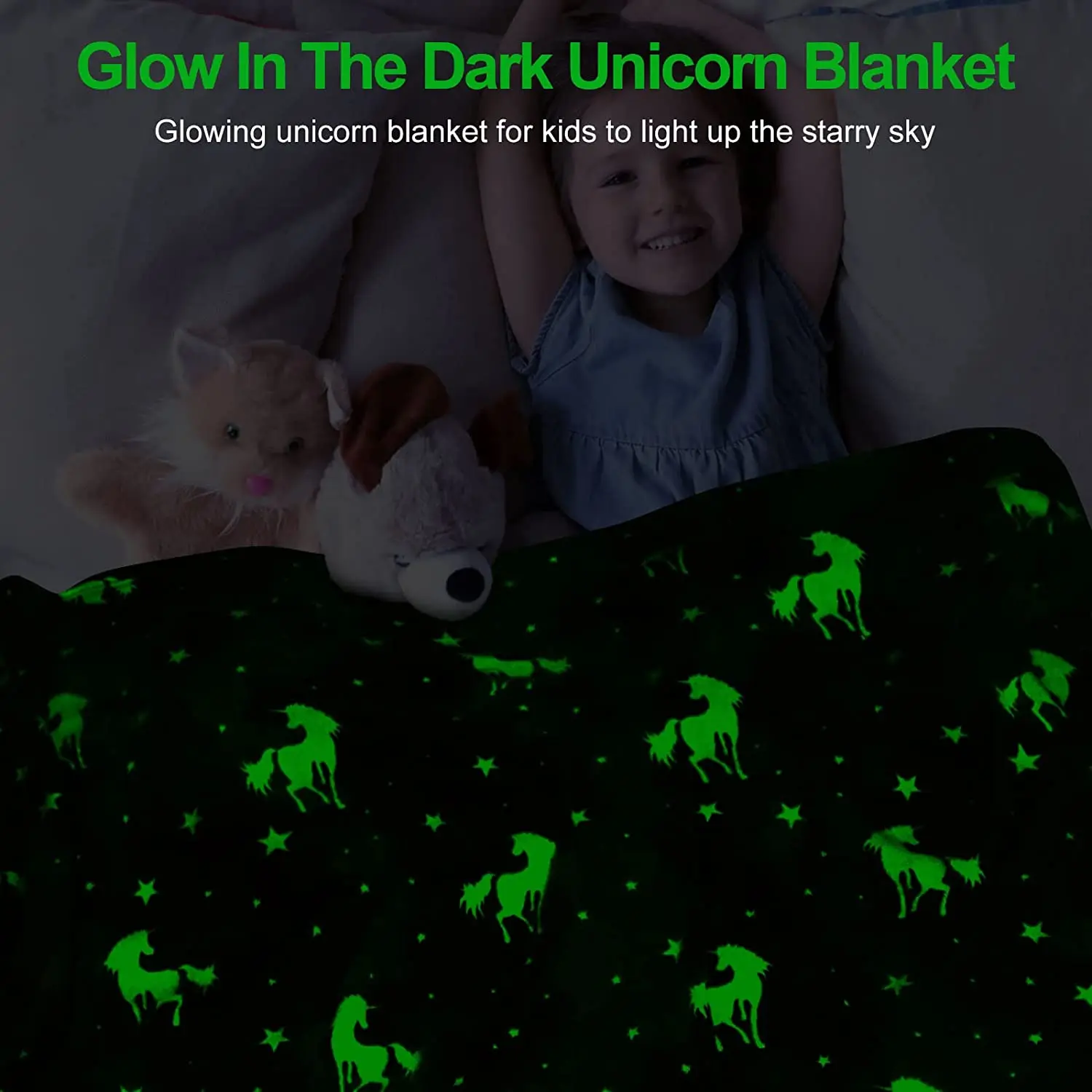 Luminous Unicorn Dinosaur Throw Blanket for Girls Boys Plush Flannel Blanket Christmas Tree Glow in the Dark Super Soft