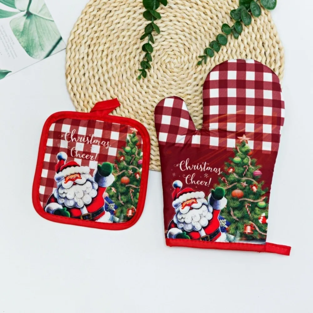 2pc/set Anti-Heat Christmas Microwave Glove Potholder Thickening Printing Christmas Oven Mitts Insulation Insulation Pad Baking silicone oven mitts kitchen gloves silicone oven gloves cotton pot holders