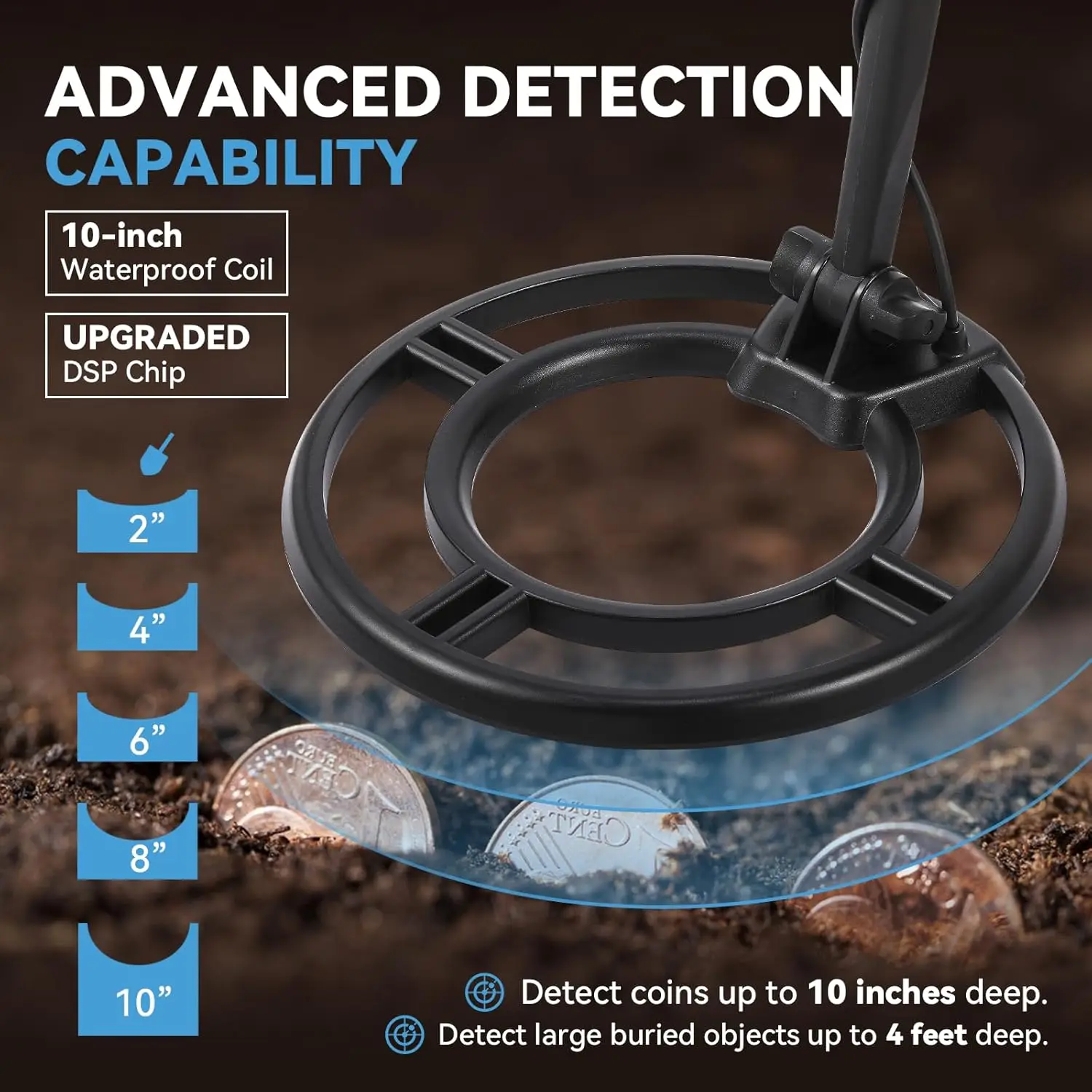 Metal Detectors 10'' Waterproof Coil Professional Higher Accuracy for Beginners 5 Professional Modes with Upgraded DSP Chip