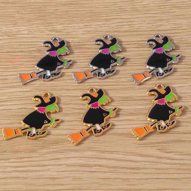 10 stücke 28x32mm Cartoon Emaille Halloween Hexe Charms Anhänger für Schmuck Herstellung Halskette Ohrringe Armbänder DIY Handwerk liefert