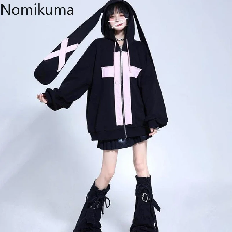 

2023 Ropa Mujer Harajuku Hoodie Women Cute Rabbit Ears Hooded Zipper Oversized Jackets Clothes for Teens Fashion Y2k Sweatshirts