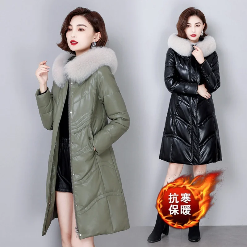 

Warm winterfashionable2023 Winter New Fashion Small Long Sheepskin Coat Women's White Duck down Leather down Jacket Women's Clot