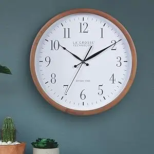 Lacrosse, la crosse, 404-50447-INT, analog clock, atomic, time, wood, self-set, 12.8”, 12”, wall