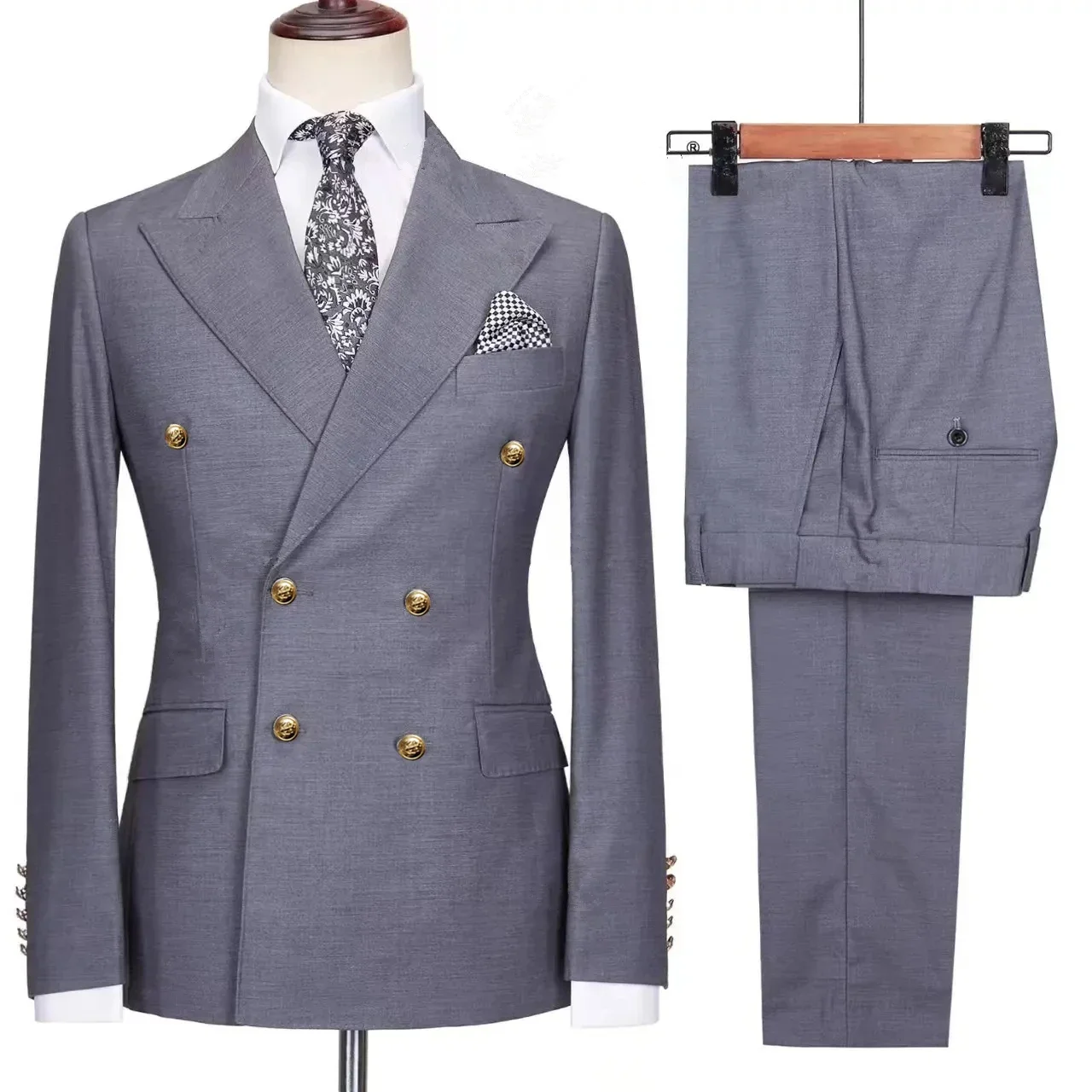 Formal Suit Business Men Clothing Fashion Men's Leisure Business Banquet Solid Color Wedding Double Breasted Slim Fit Suit Blazers Jacket Pants