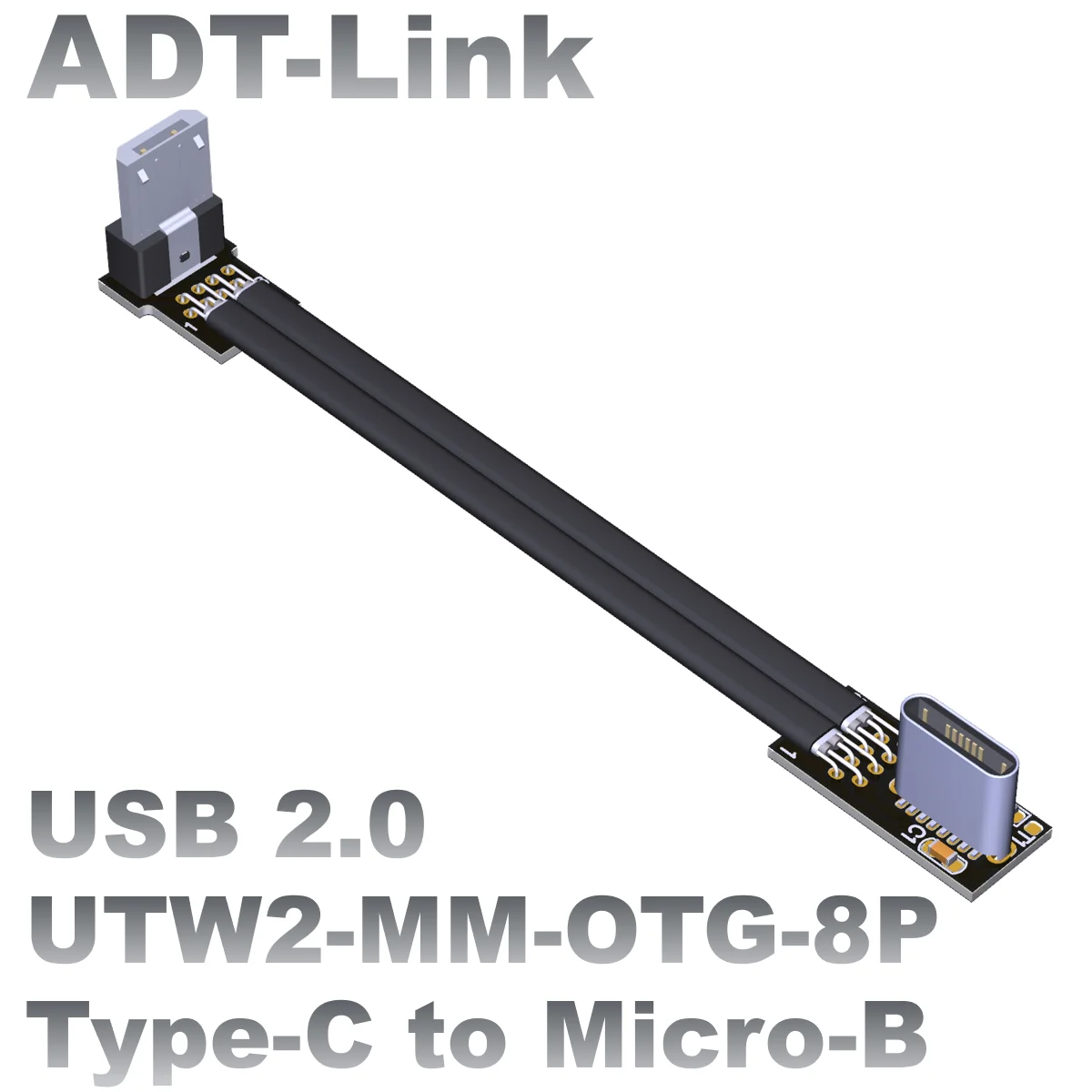 

USB2.0 Flat Thin Short Connection Charging Data Cable type-C Conversion micro-B supports OTG ADT