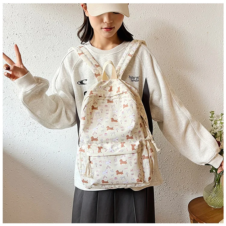 حقيبة ظهر على الطراز الكوري للفتيات، حقيبة مدرسية مطبوعة لطيفة لطلاب المدارس الثانوية، حقيبة ظهر عصرية للسفر والجامعة