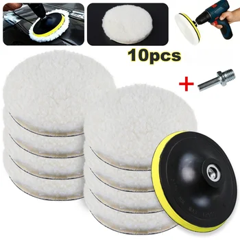 10PCS 7/6/5/4/3inch Car Polishing Waxing Buffing Wheel Pad Car Polisher Kit for Auto M10/M14 Drill Connector Car Paint Care 1