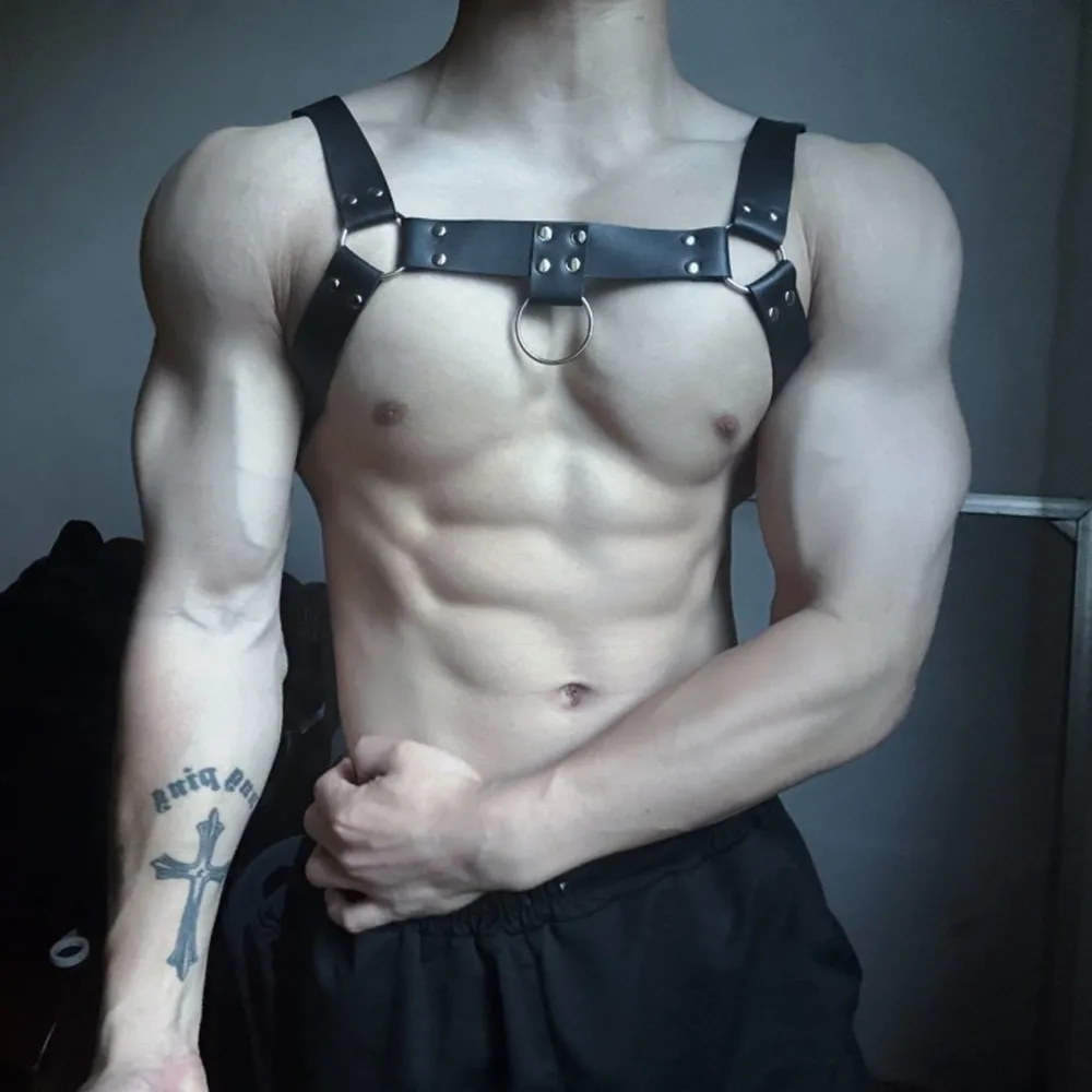 

Gay Rave Harness Fetish BDSM Leather Belt Men Adjustable Sexual Body Bondage Cage Harness Belts Rave Gay Clothing For Adult Sex