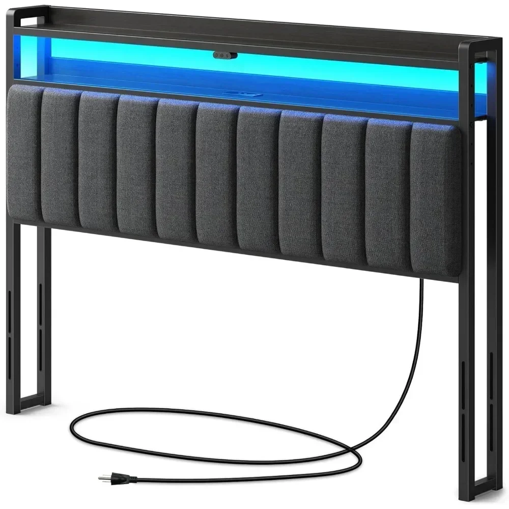 Full bed/twin/king bed headboard with storage space, 60000 DIY LED lights with USB, adjustable height, high quality
