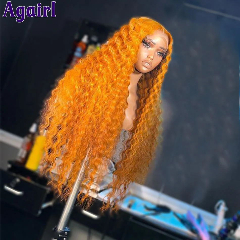 Ginger Orange Transparent 13x6 Lace Frontal Deep Curly Wigs Pre