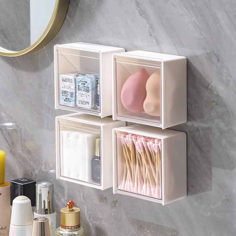 Plastic Wall Mounted Storage Boxes Dustproof Bathroom Organizer for Cotton Swabs Makeup Adhesive Small Jewelry Holder Box 3