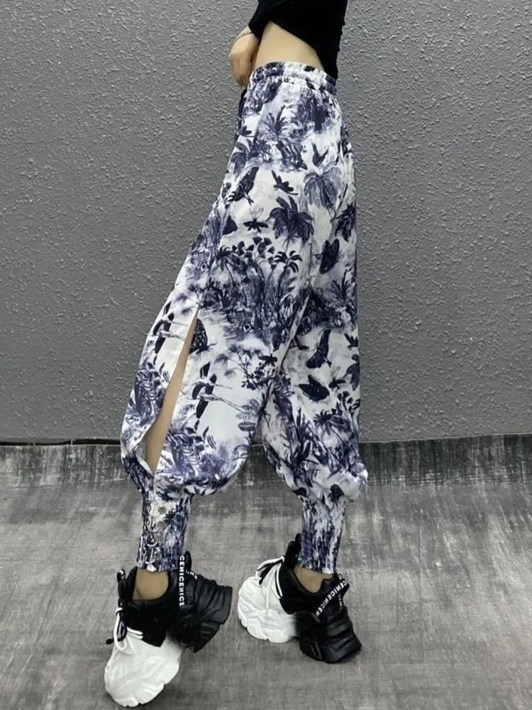 

Fashion Side Split Pants Women's Summer High-waisted Printed Jogging Pants Comfortable Street Wear Slacks