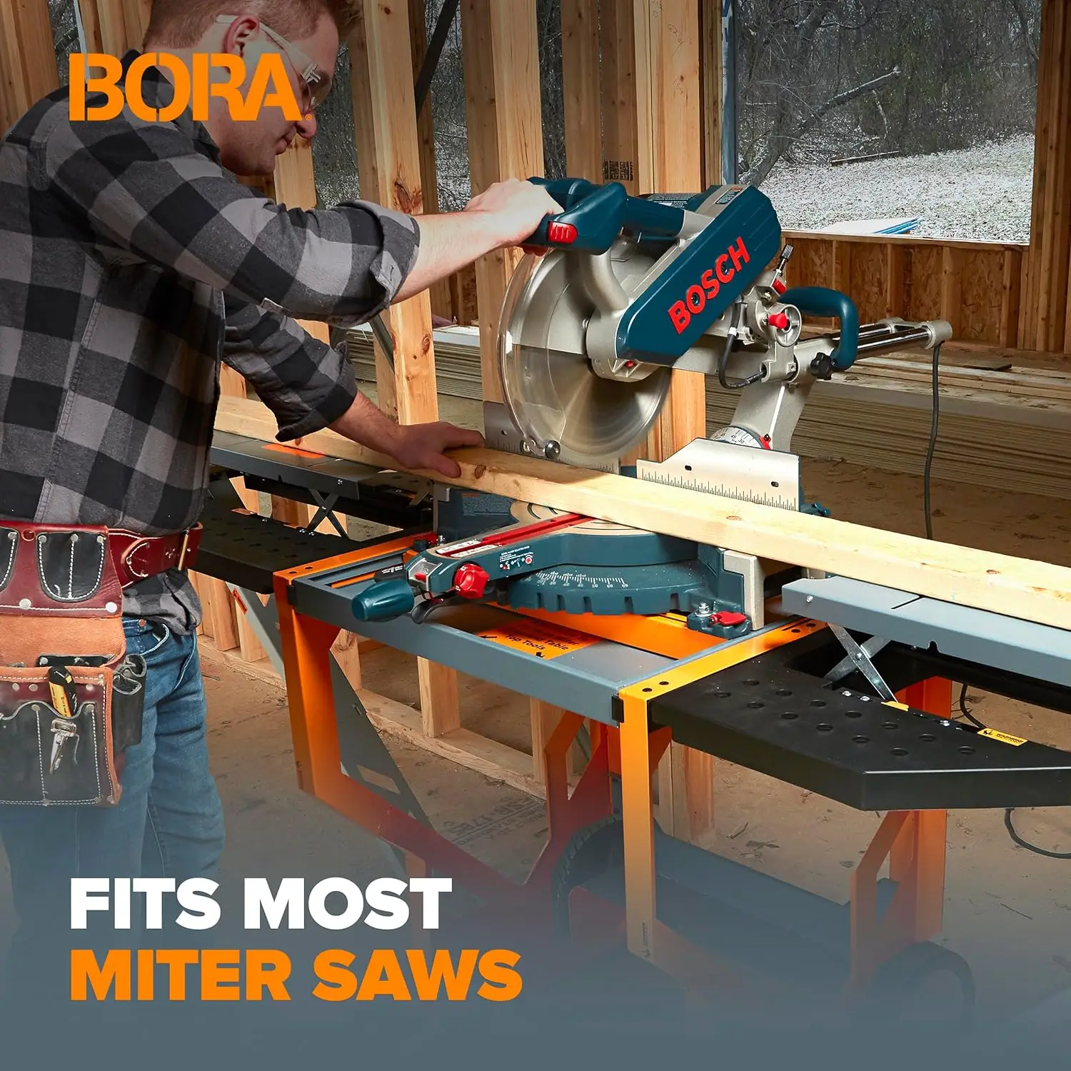 PM-8000 Miter Saw Stand Work Station Mobile Rolling Table Top Workbench Orange & Grey with Folding Wing Extensions Orange