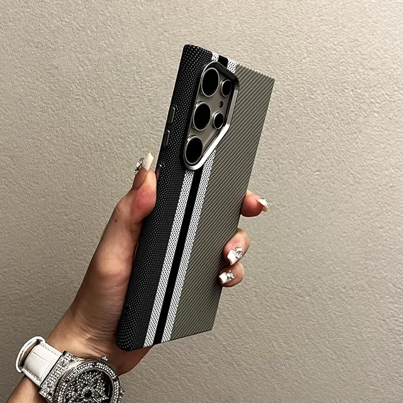 Luxurious Carbon Fiber Relief Texture Magnetic Case with Alloy Lens, Wireless Charging Compatible