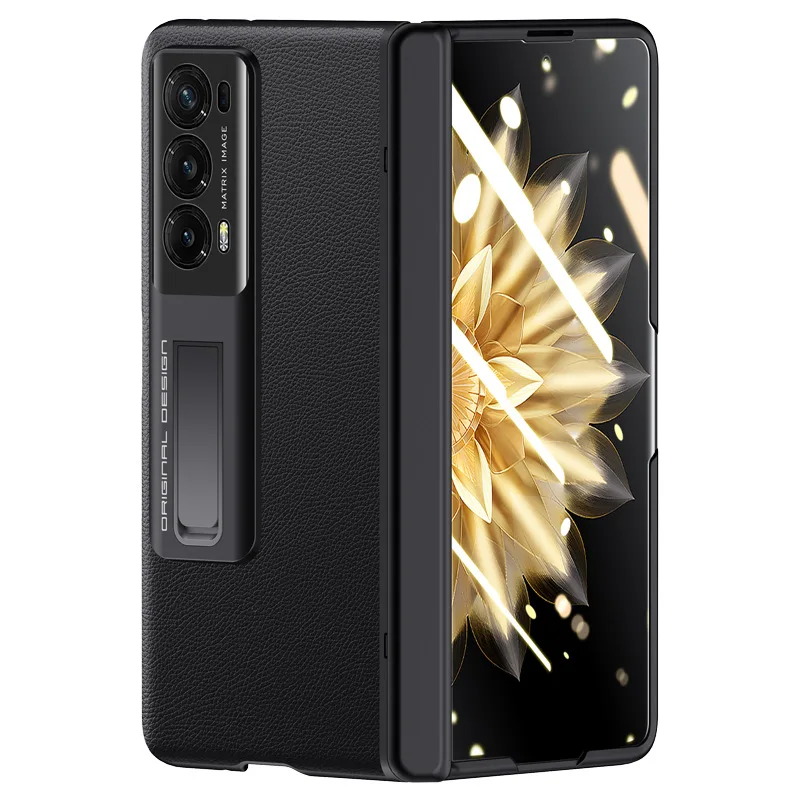 For Huawei Honor Magic V2 Leather Kickstand Folding Phone Case For Huawei Honor Magic V2 Screen Film Full Protective Cover
