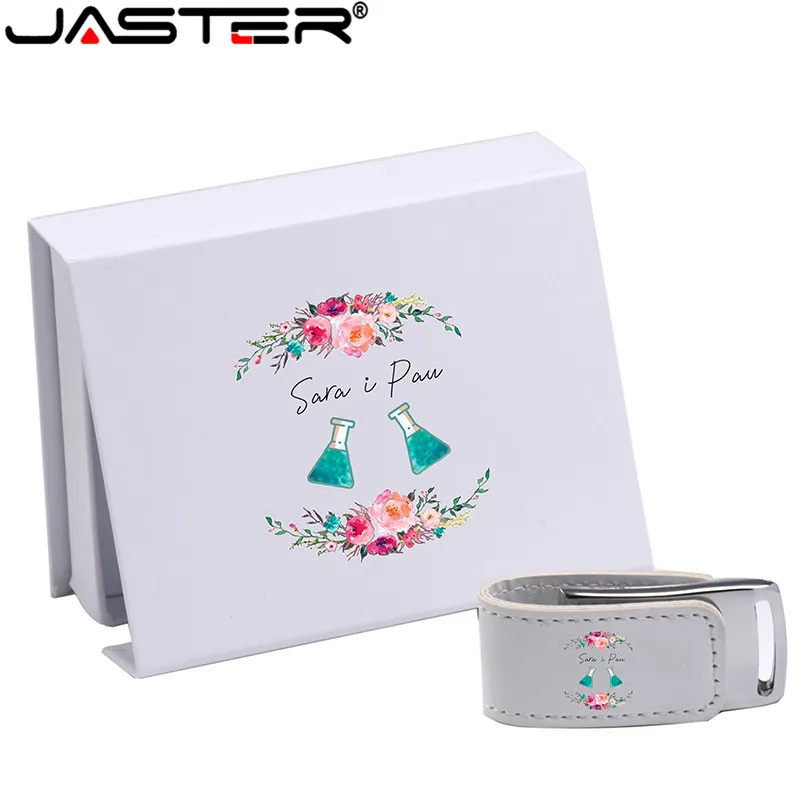 Jaster-usb Flash Drive com Logotipo Personalizado Gratuito Memory Stick de Couro Caixa Branca Pendrive 128gb 64gb Impressão a Cores 10 Pcs por Lote - Imagem 5