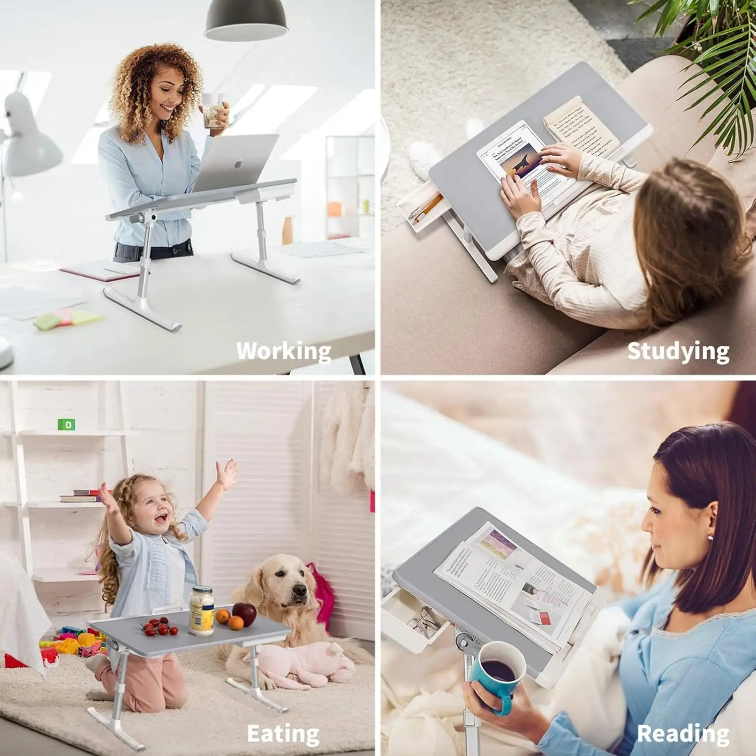 Bed Desk for Laptop Adjustable Foldable Bed Table with Movable Stoppers and Drawer for Couch Floor Writing