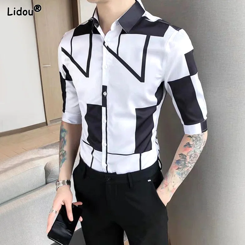 Spring Summer Thin Half Sleeve Shirts Turn-down Collar Button Simplicity Printing Fashion Business Casual Men's Clothing 2023