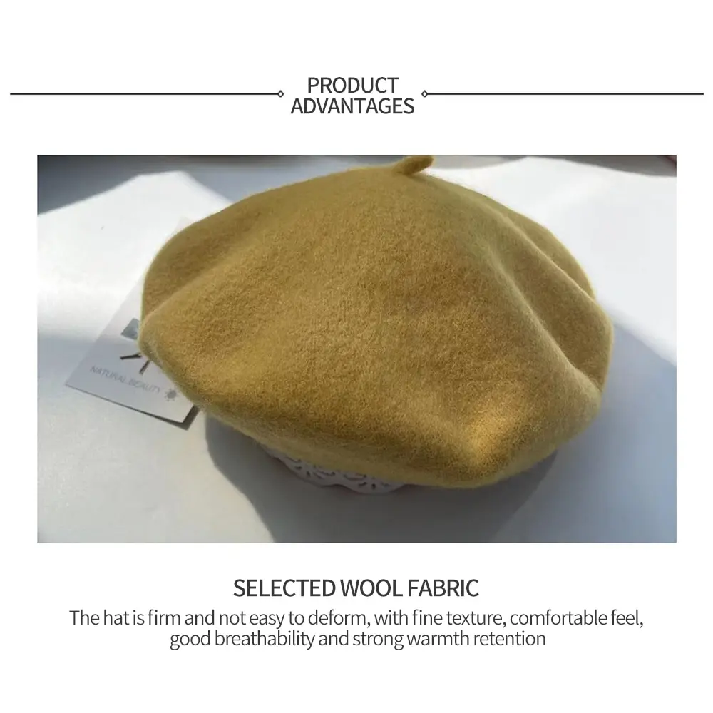 Berets Women Wool French Artist Style Warm Winter Beanie Hat Retro Plain Solid Color Elegant Lady All Matched Autumn Caps