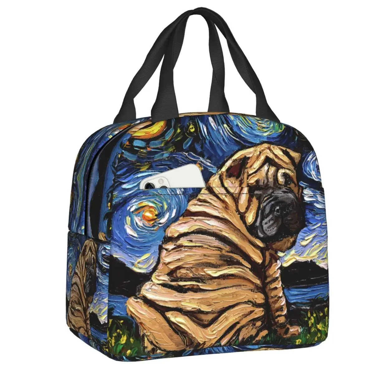Starry Night Sharpei Lunch Bag For School Shar Pei Dog Leakproof Picnic Thermal Cooler Insulated Lunch Box Women Kids Tote Bags