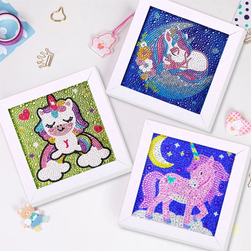 5D Unicorn Diamond Painting by Number Kits for Kids DIY Mosaic Crafts Easy Diamond Embroidery Paintings Pictures with/ No Frame