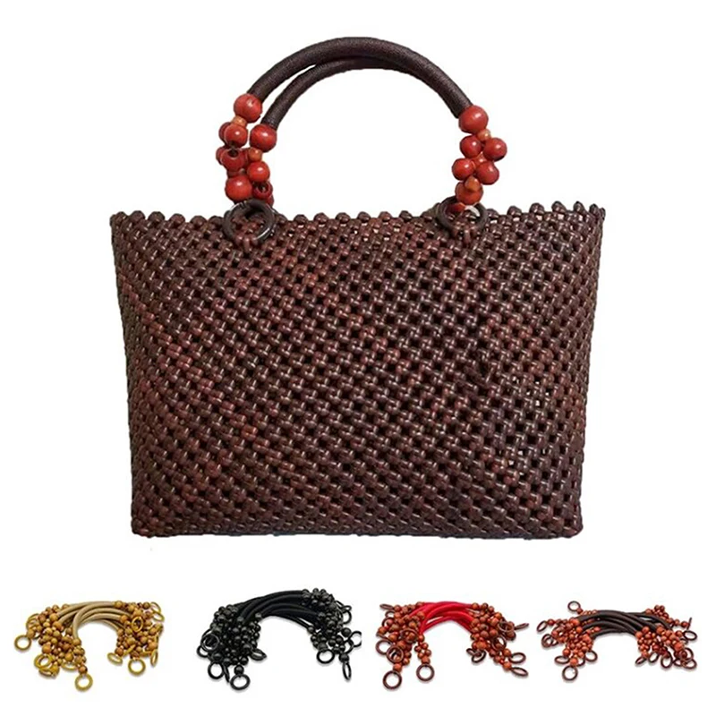 

47cm Beaded Clutch Bag with Wooden with Woven Tote Handle Fashion Handmade Shoulder Bag Strap DIY Wallet Handle Shoulder Strap