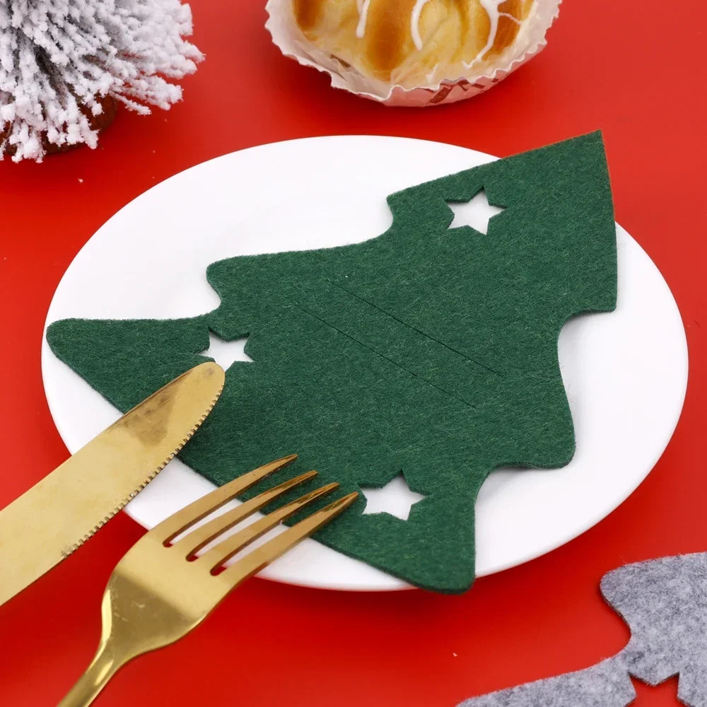 Christmas Tree Cutlery Knife Fork Cover Table Decorations Home Kitchen Tableware Decors Xmas Dinnerware Wrapping Bag 10/1Pcs
