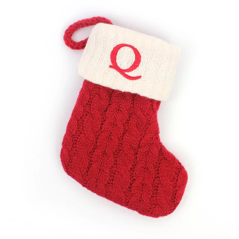 Festive Knitted Christmas Stocking with Snowflake & Alphabet Design - Holiday Tree Pendant Decoration