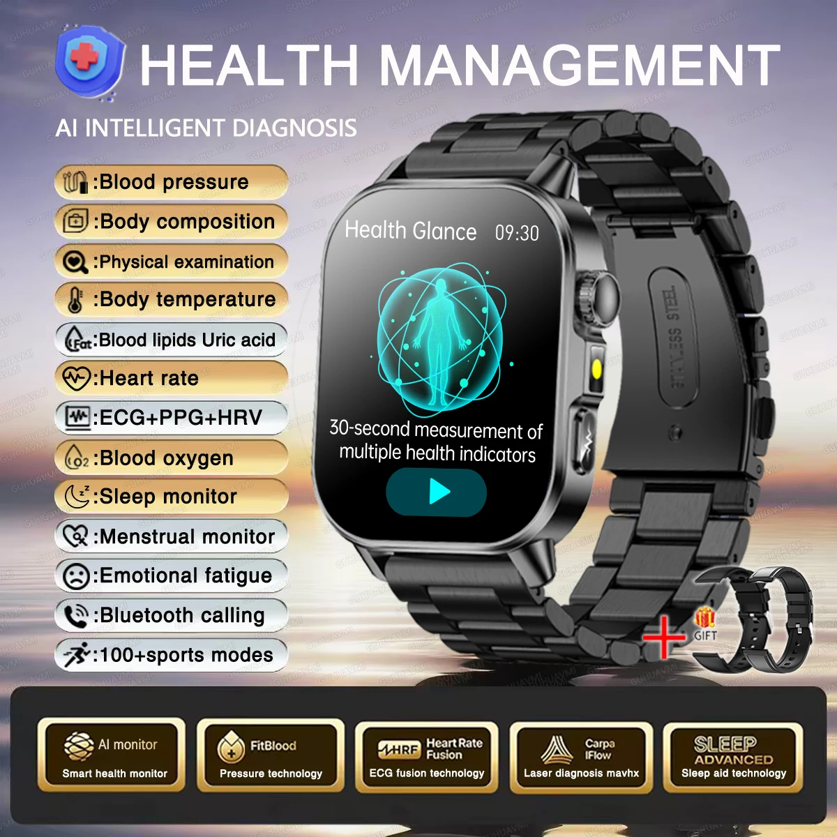 Health Care Smart Watch Men Women ECG BMI Analysis Uric thumbnail 3
