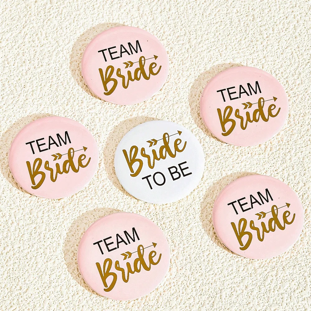 6PCS Wedding Bridesmaids Team Bridal Buttons Pins Tinplate Badge Bachelorette