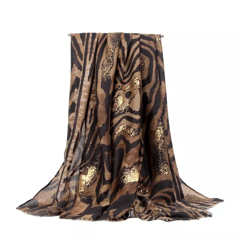 

2022 Newest Women Zebra Pattern Gold Foil Scarf Cotton Voile Scarf Shawls