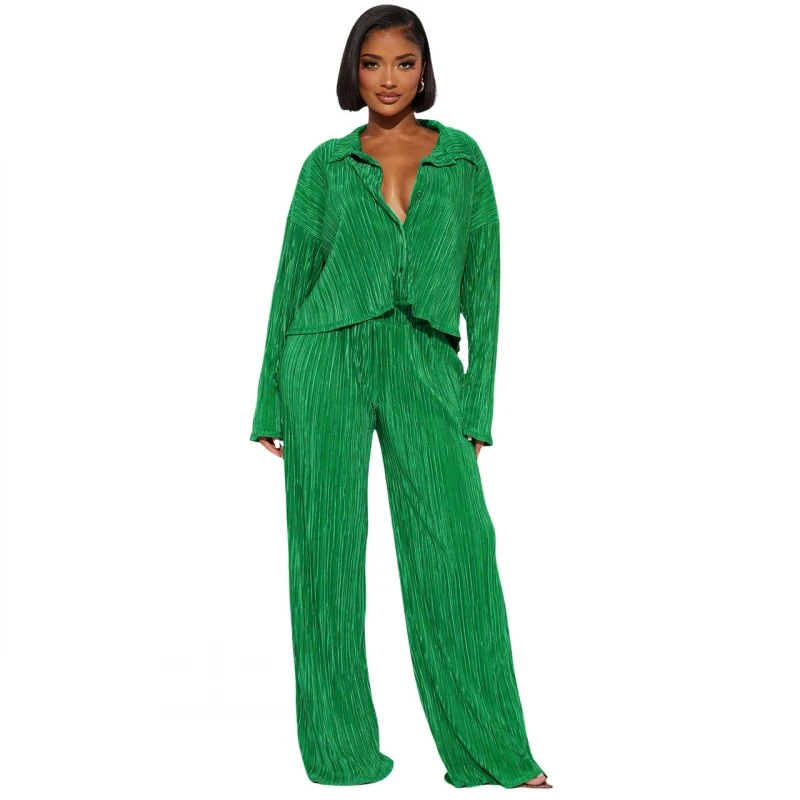 

Женский комплект из двух предметов, однотонный комплект из двух предметов с топом и брюками, лето-осень 2023