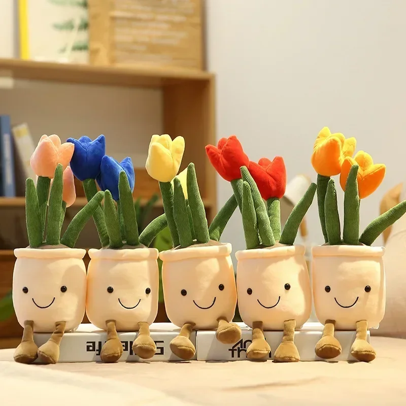 

Simulated Plants Tulips Succulents Plush Toys Flower Pots Creative Home Decorations for Children Christmas Birthday Gifts